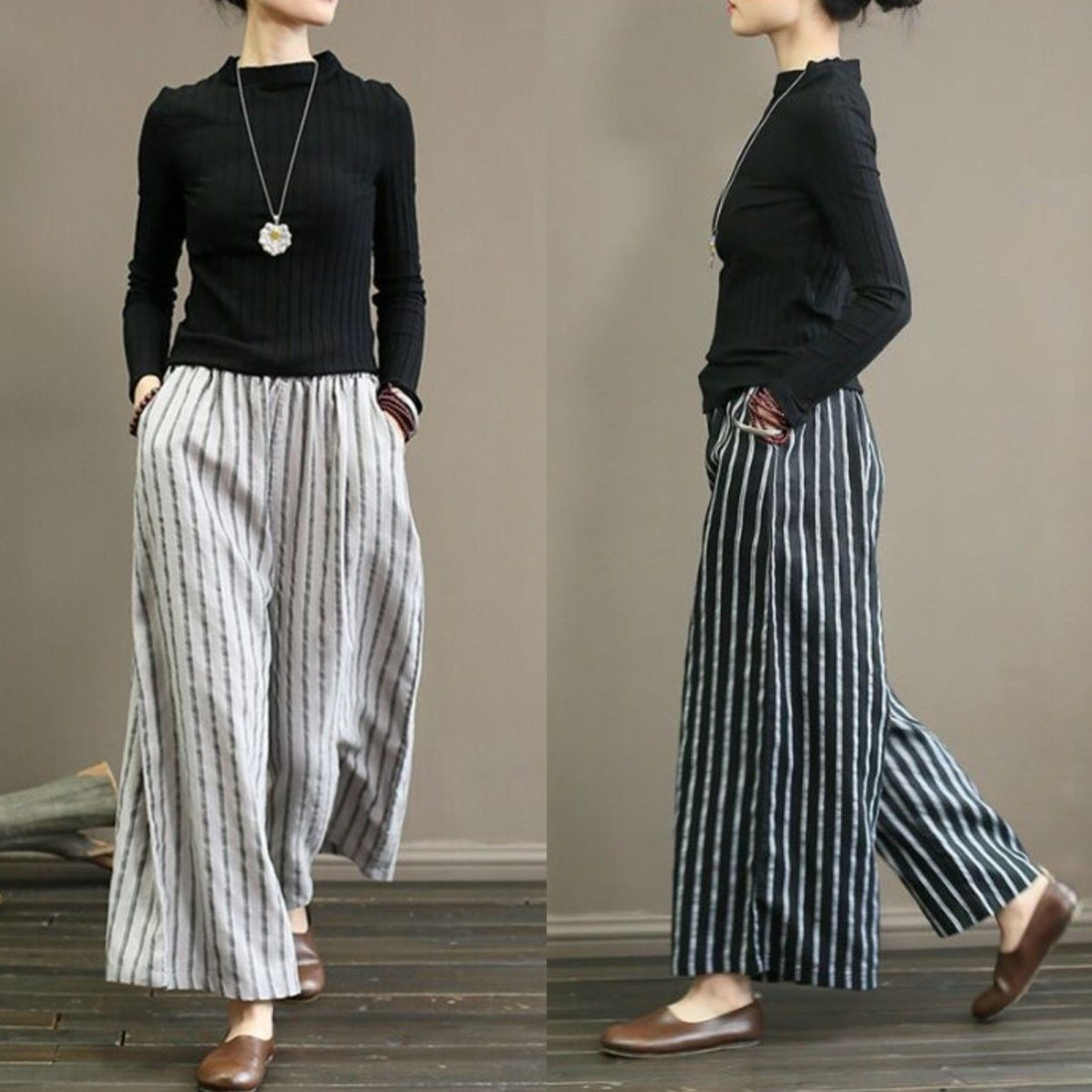 Seriva - Striped Flare Pants