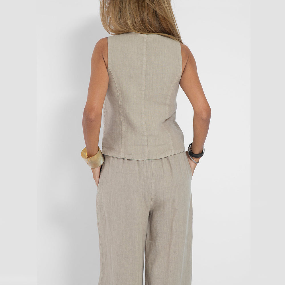 Aira - Buttoned Vest & Wide-Leg Trousers Set