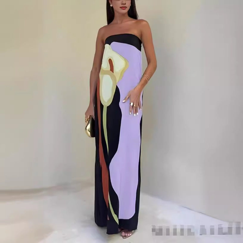Ismeria Abstract Strapless Maxi Dress